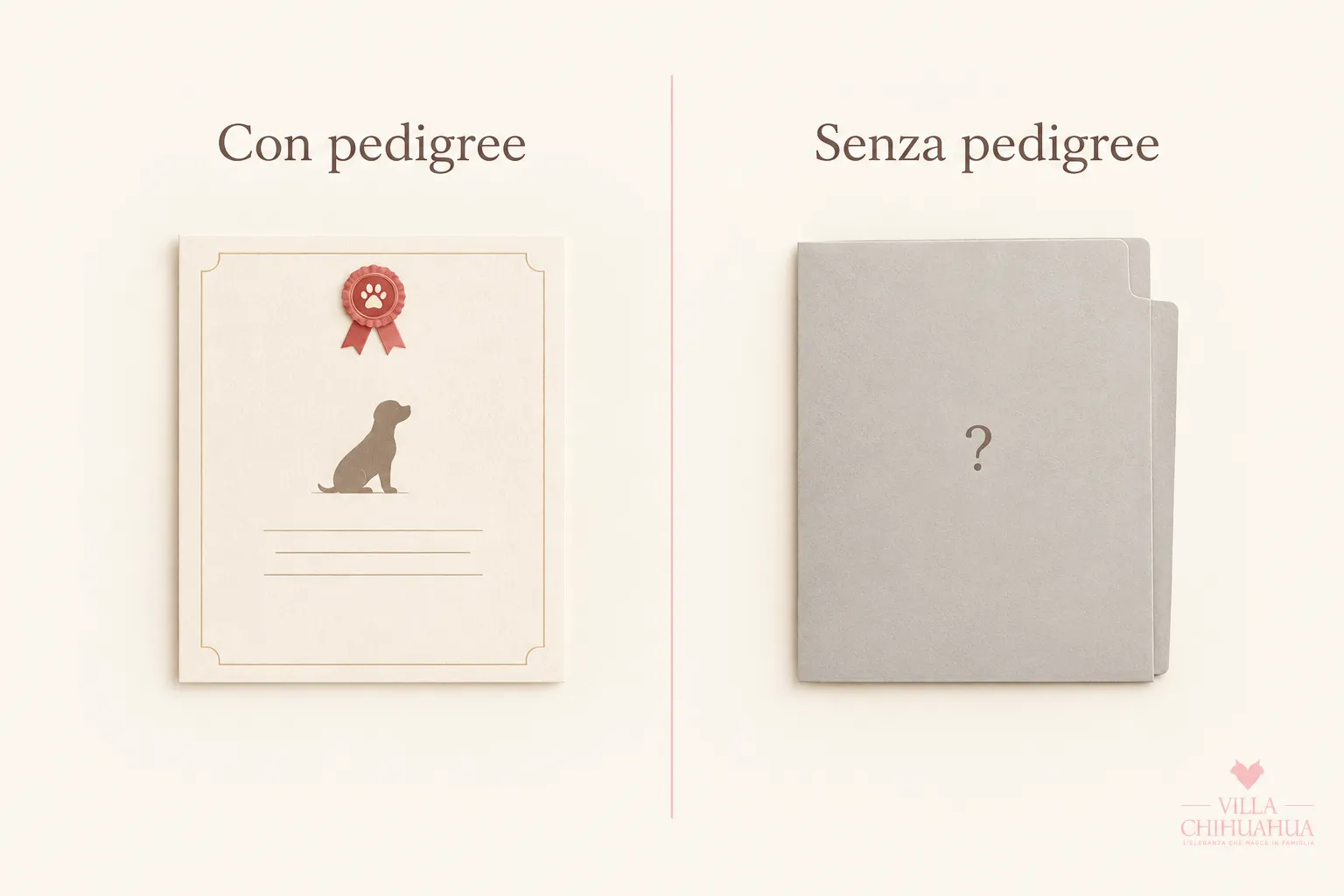 Confronto tra un documento con pedigree e una cartella senza documenti