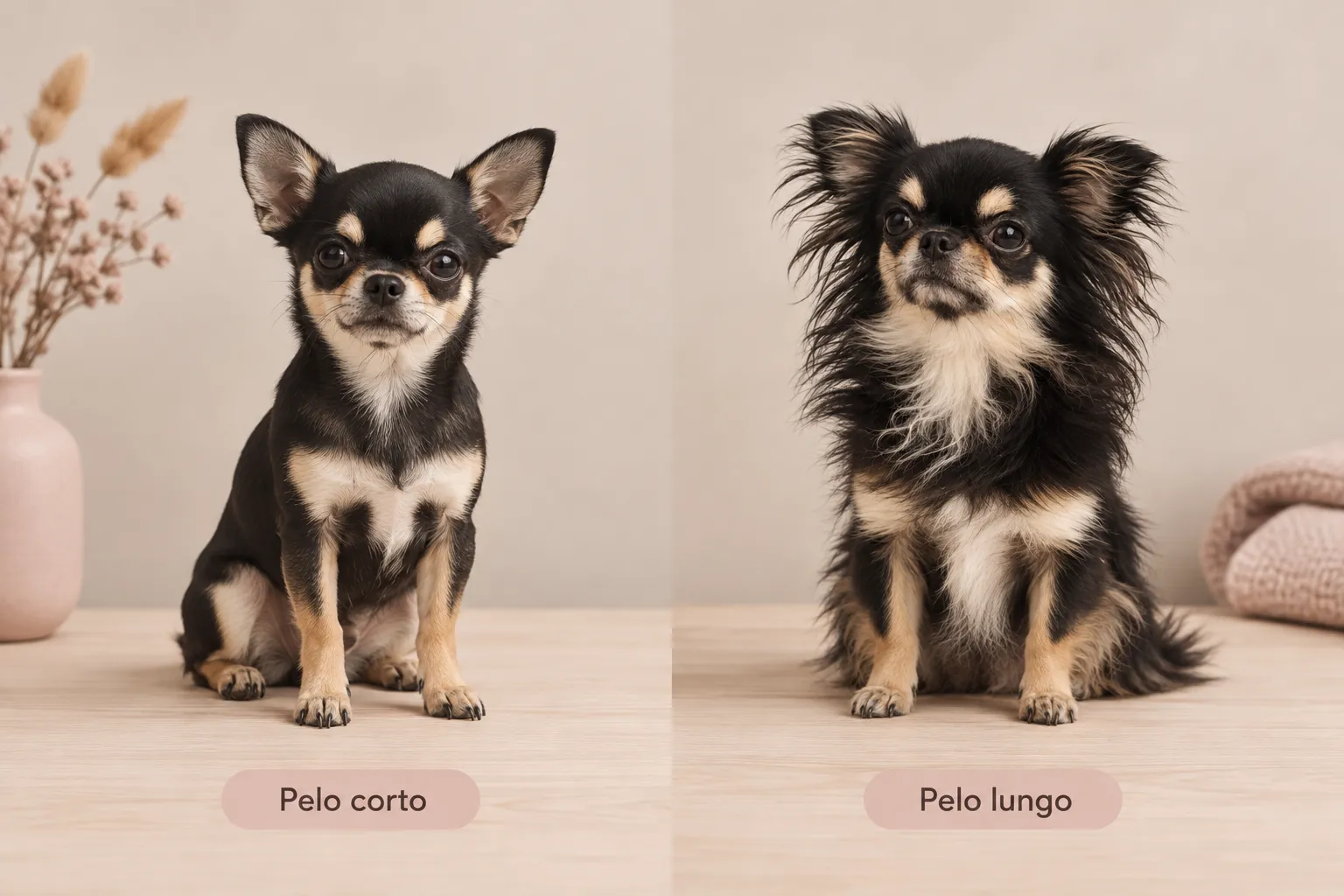 Confronto tra un Chihuahua a pelo corto e uno a pelo lungo