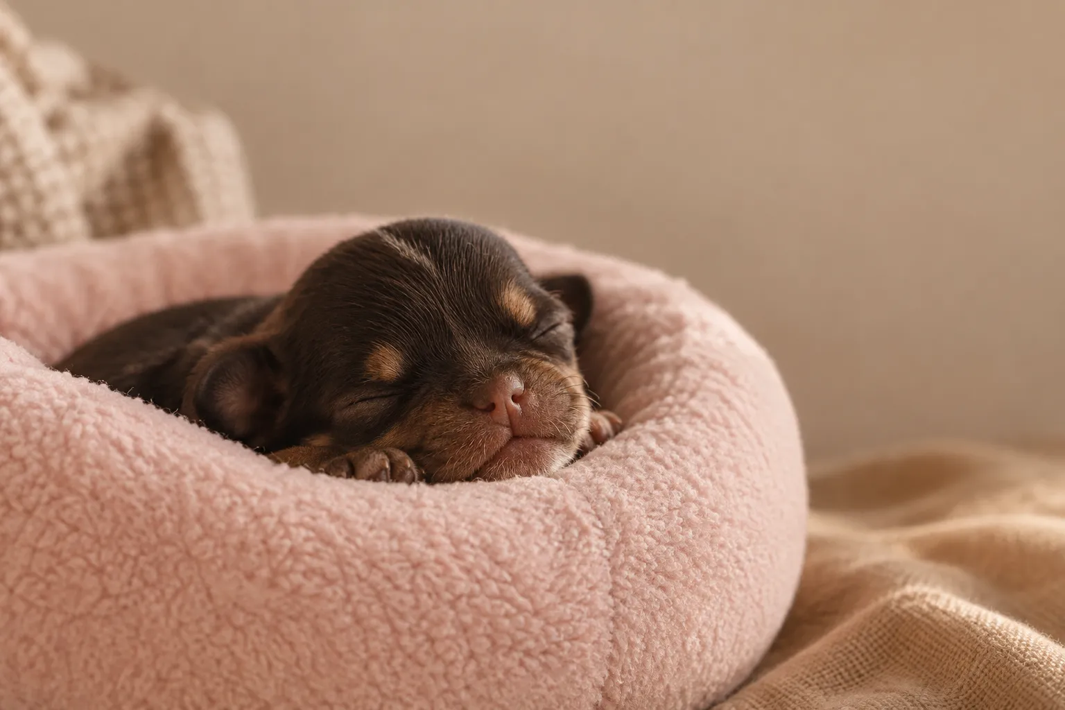 Cucciolo di Chihuahua osservato da vicino durante un momento tranquillo