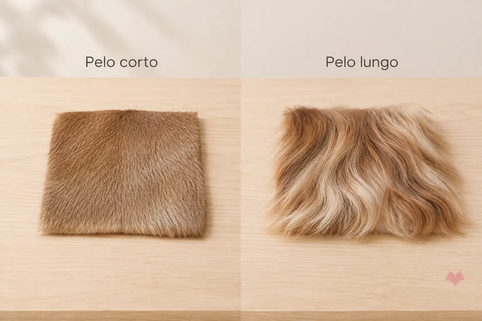Confronto tra pelo corto e pelo lungo del chihuahua su un tavolo di legno chiaro