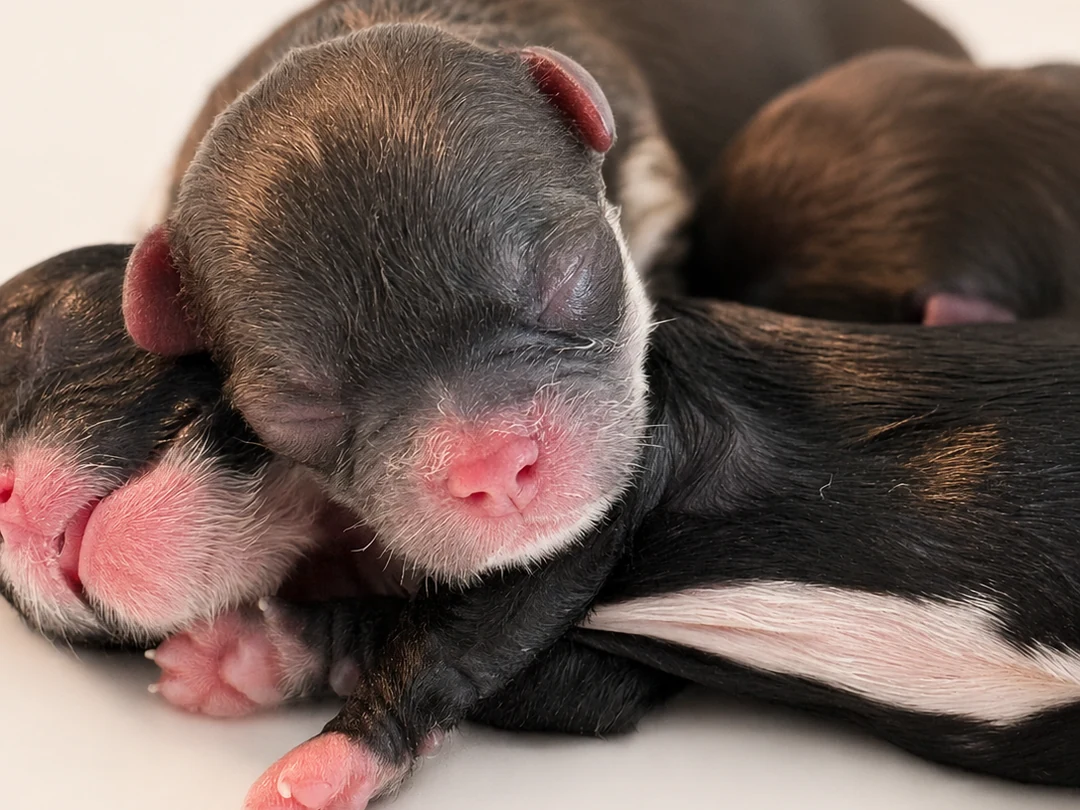Cuccioli di Chihuahua appena nati riposano uno accanto all'altro