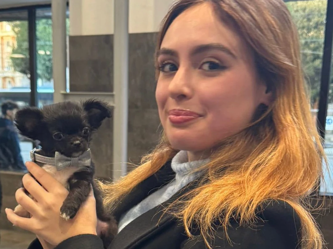 Una giovane donna tiene in braccio un cucciolo di Chihuahua