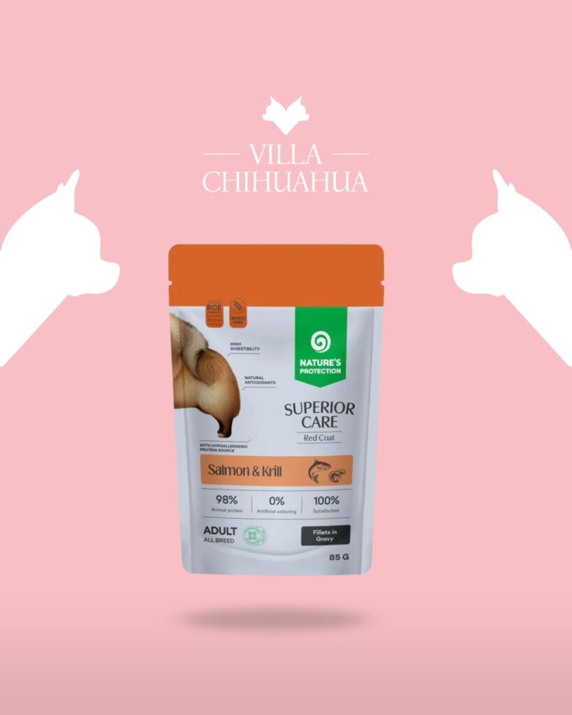 cibo umido grain free per cani adulti con manto rosso e marrone salmone e krill