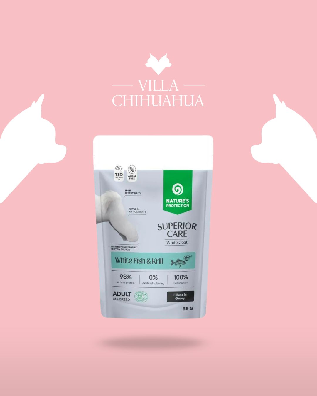 cibo umido cane pelo bianco pesce bianco e krill nature protection