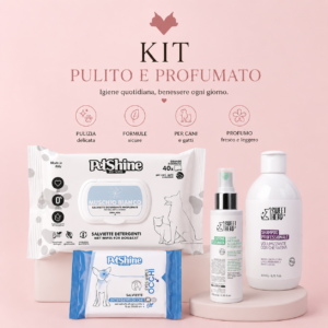 KIT Pulito & Profumato per Cuccioli e adulti – Shampoo, Salviette e Profumo Delicato