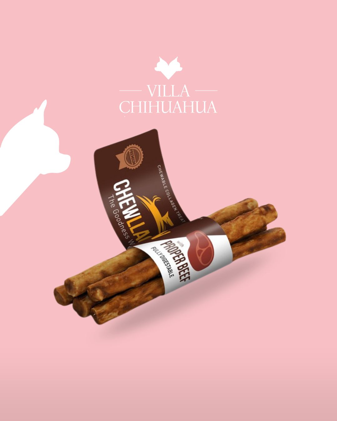 Chewllagen Collagen Beef Flavour Roll Mini 5" Dog Chew 5 pezzi da 35g | Snack Masticabile Naturale al Collagene per Cani