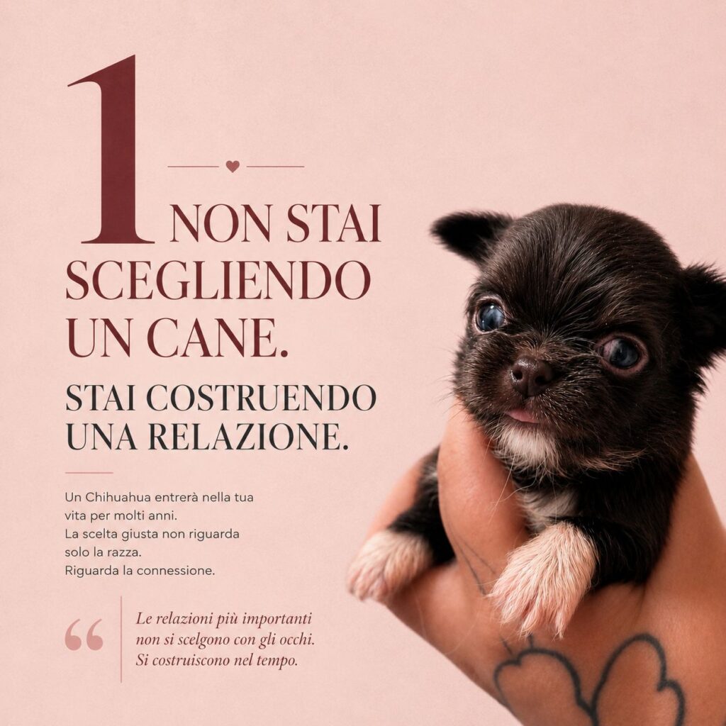 Un Chihuahua sano non si sceglie da una fotografia

Il Chihuahua è una razza meravigliosa.

Piccolo, intelligente, affettuoso, profondamente legato alla famiglia e capace di creare una relazione intensa con le persone che ama.